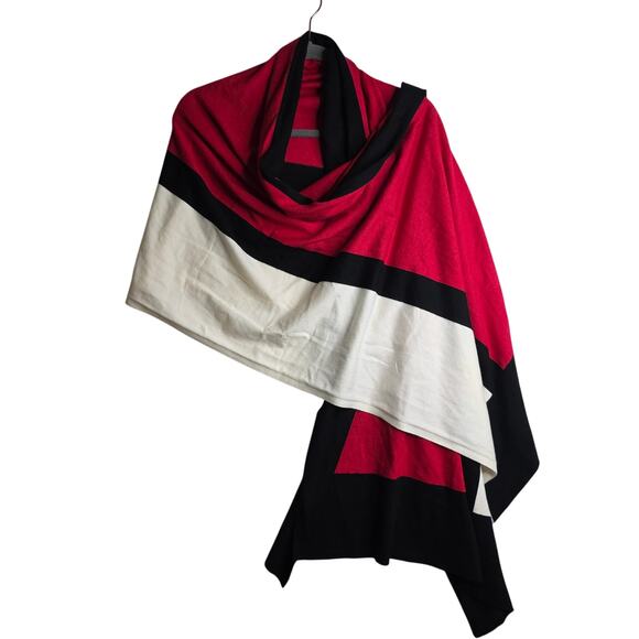 Chico's NWT Red Black Cream Travel Wrap Cashmere Blend Warm Stylish Hip NY style - Picture 1 of 10